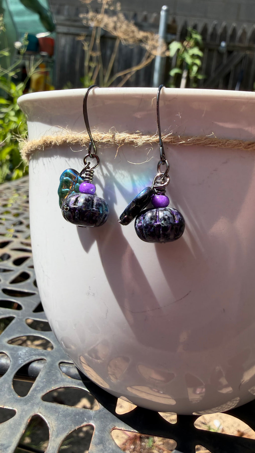 Purple Black Pumpkin Leaf Earrings