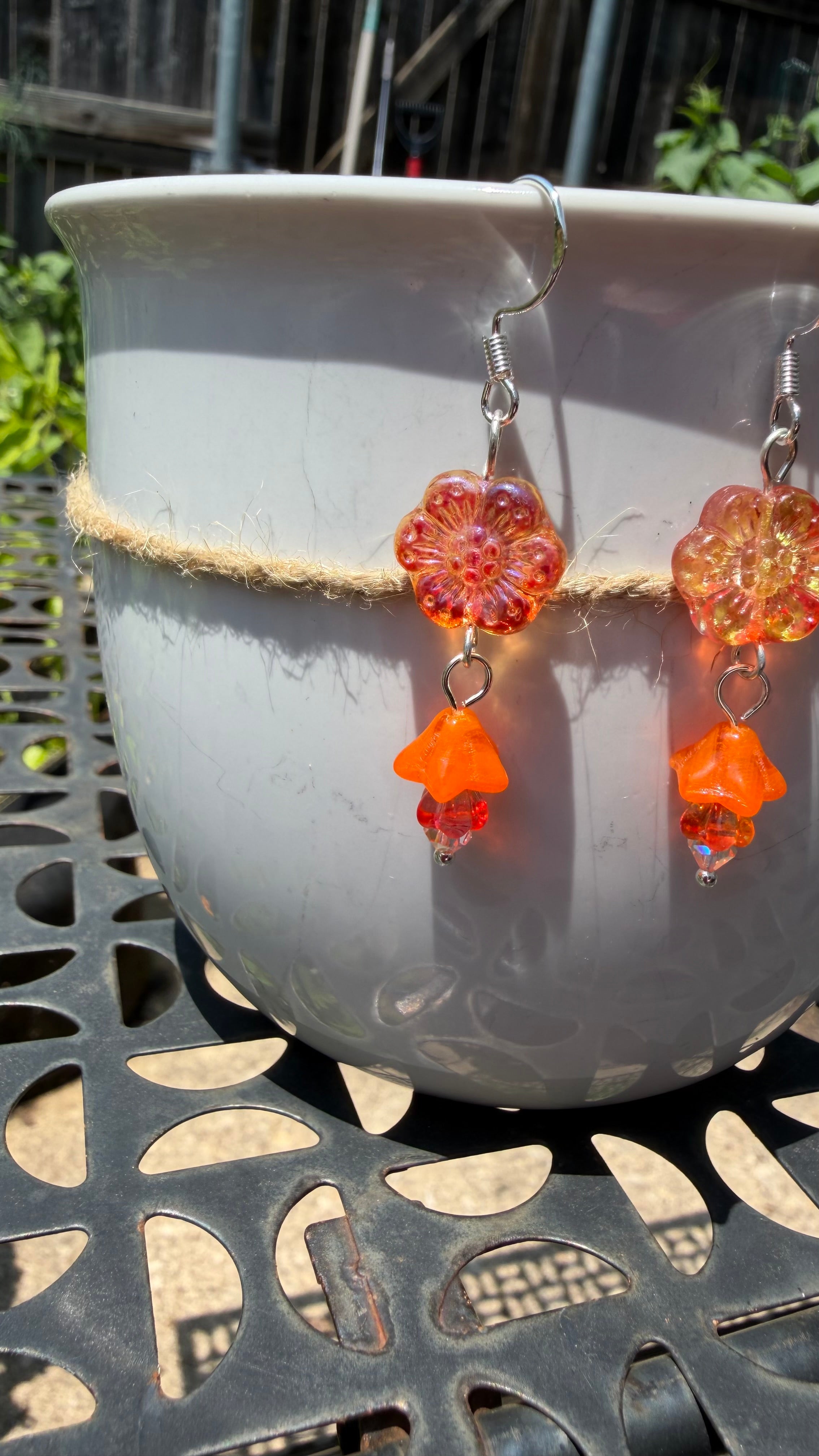 Orange-Yellow Wild Rose Earrings – Lightweight & Delicate