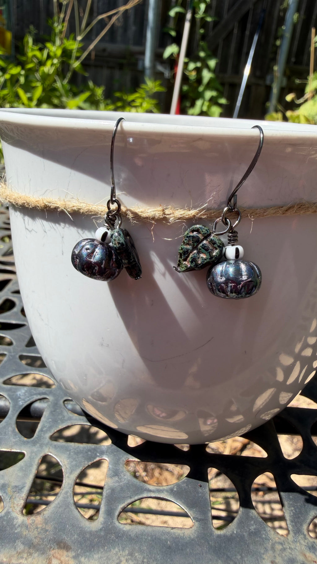 Charcoal Green Pumpkin Leaf Earrings