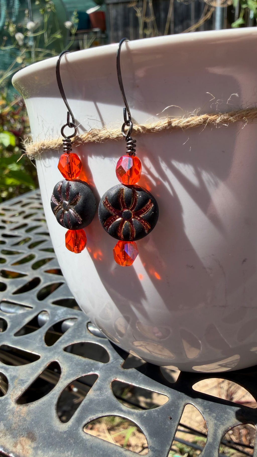 Gold Pink Rainbow Spider Earrings | Orange AB Czech Glass Dangles
