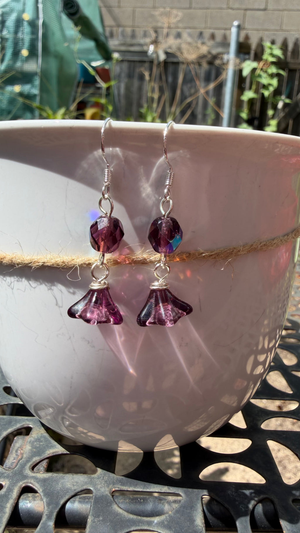 Purple Bellflower Drops | Light Amethyst Czech Glass Dangle Earrings