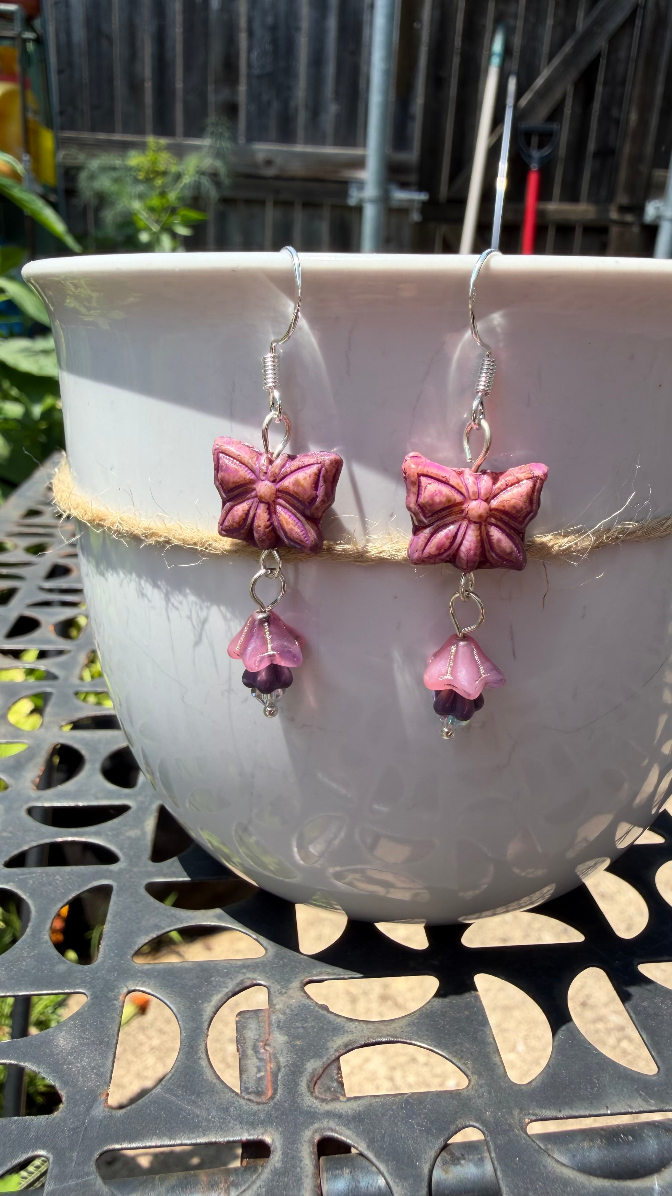 Purple Butterfly Earrings with Crystal Accent