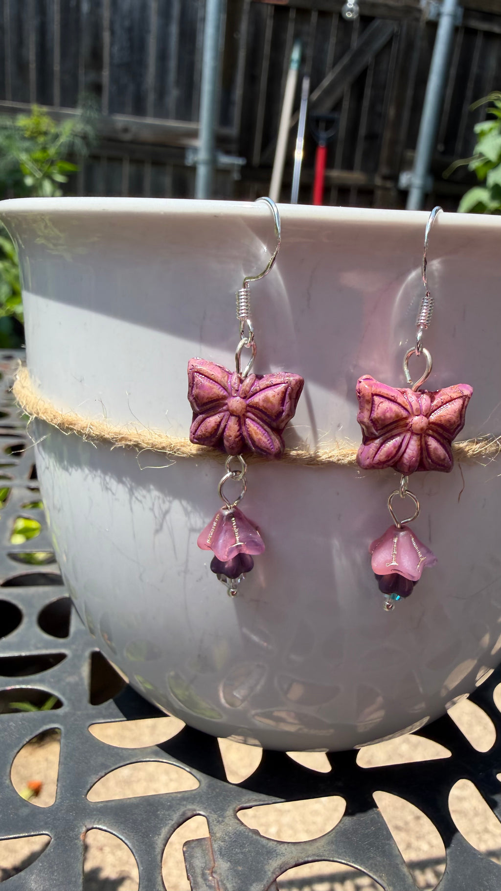 Purple Butterfly Earrings with Crystal Accent