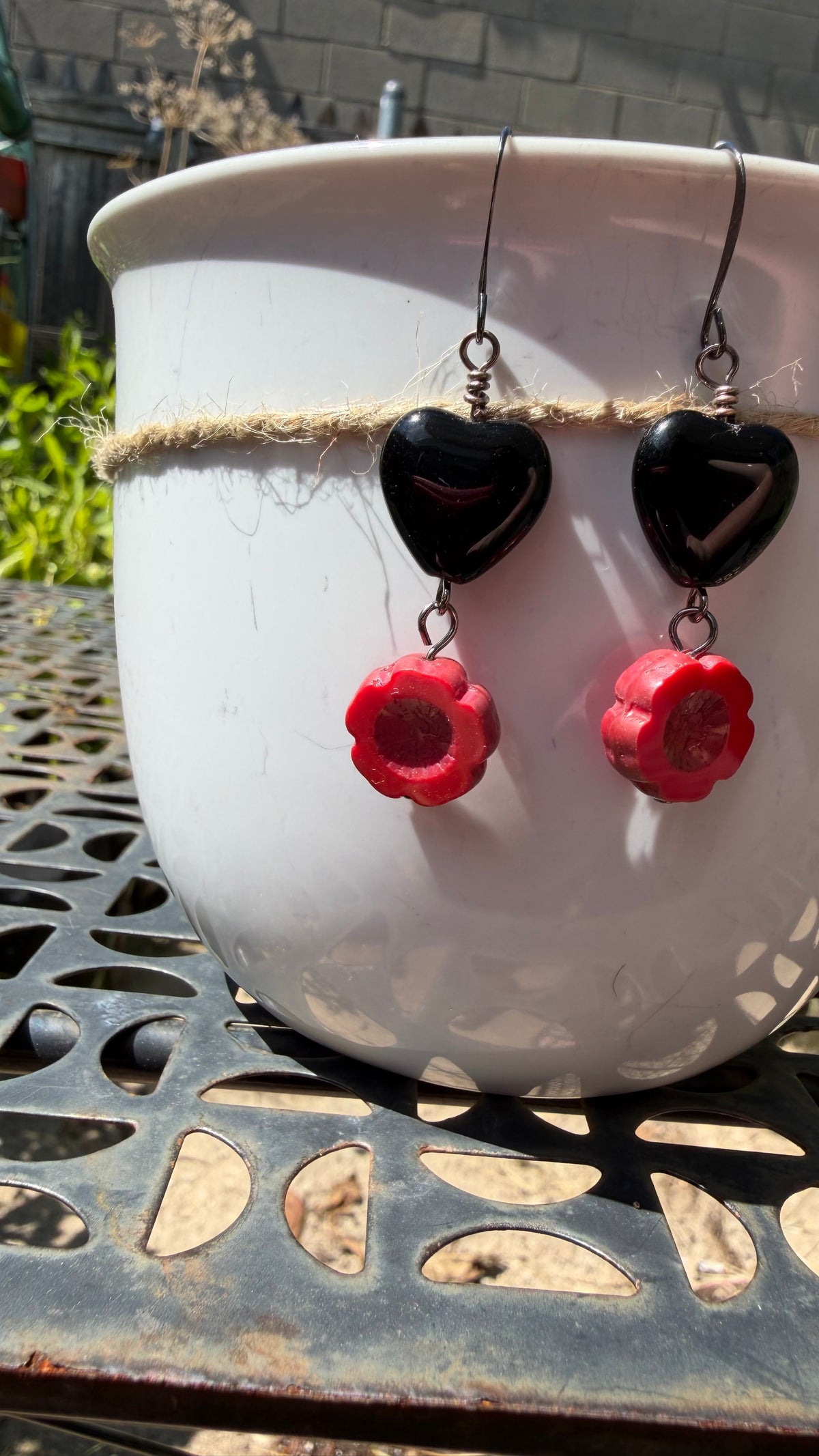 Black Heart Coral Hibiscus Earrings