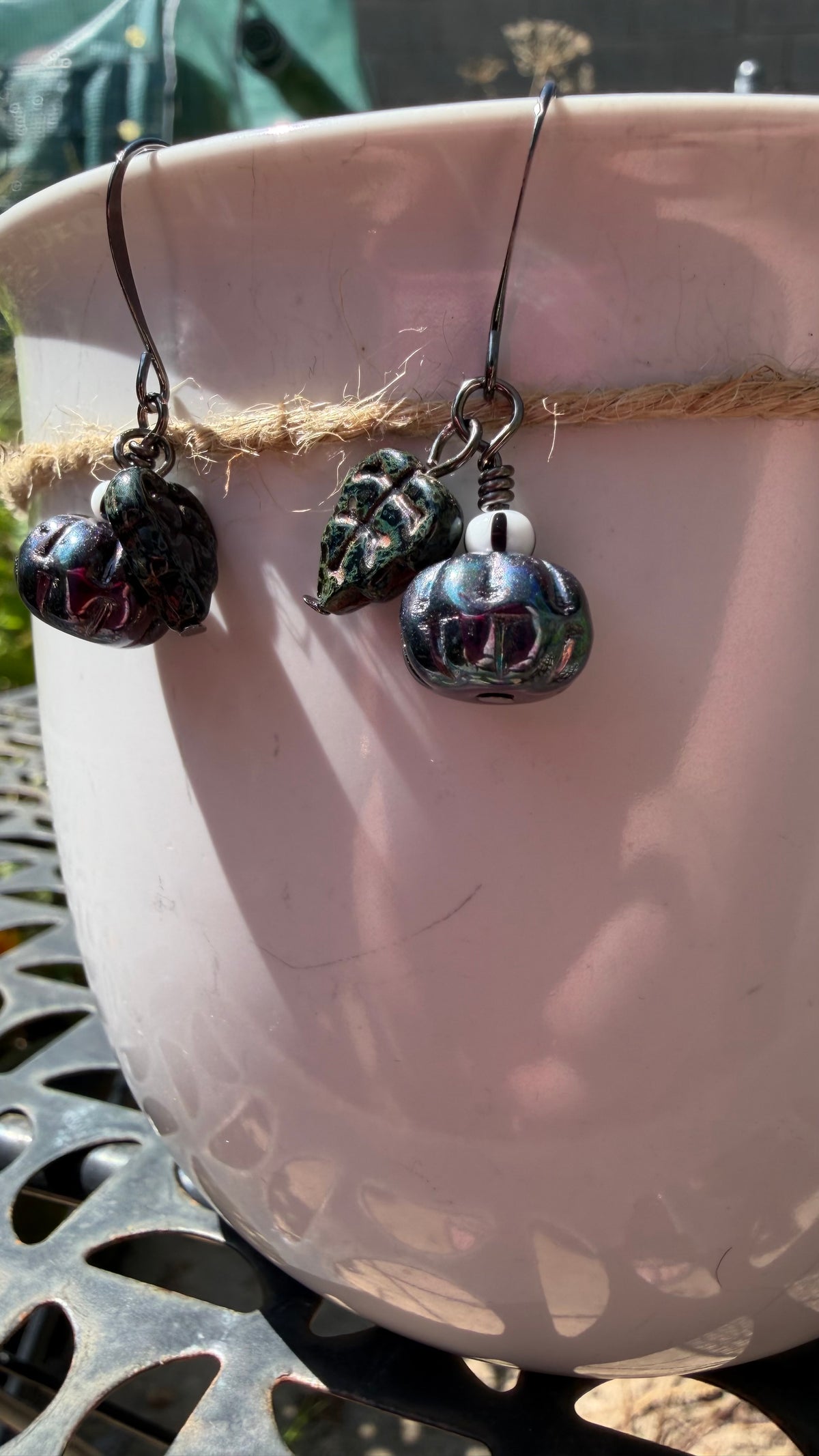 Charcoal Green Pumpkin Leaf Earrings