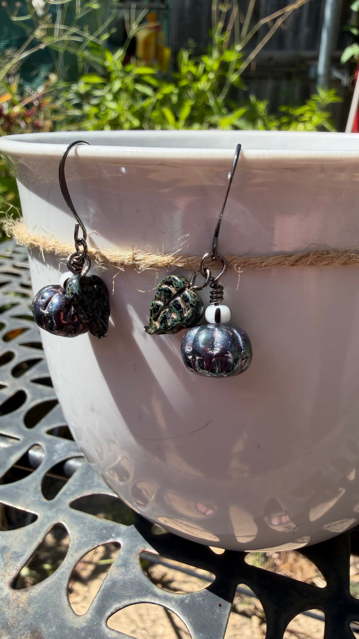 Charcoal Green Pumpkin Leaf Earrings