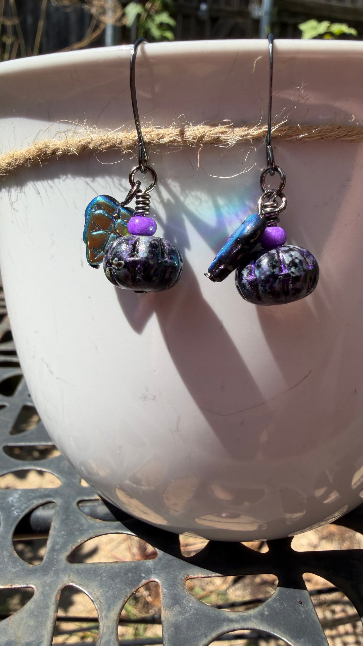 Purple Black Pumpkin Leaf Earrings
