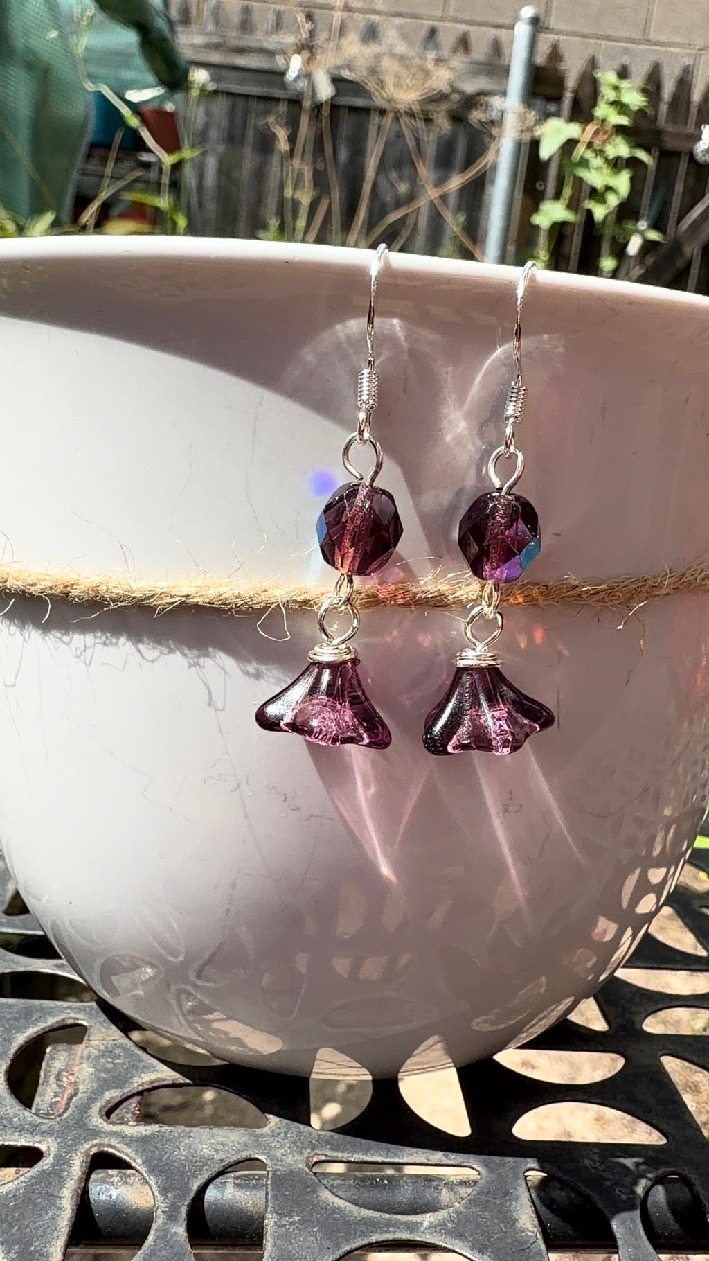 Purple Bellflower Drops | Light Amethyst Czech Glass Dangle Earrings