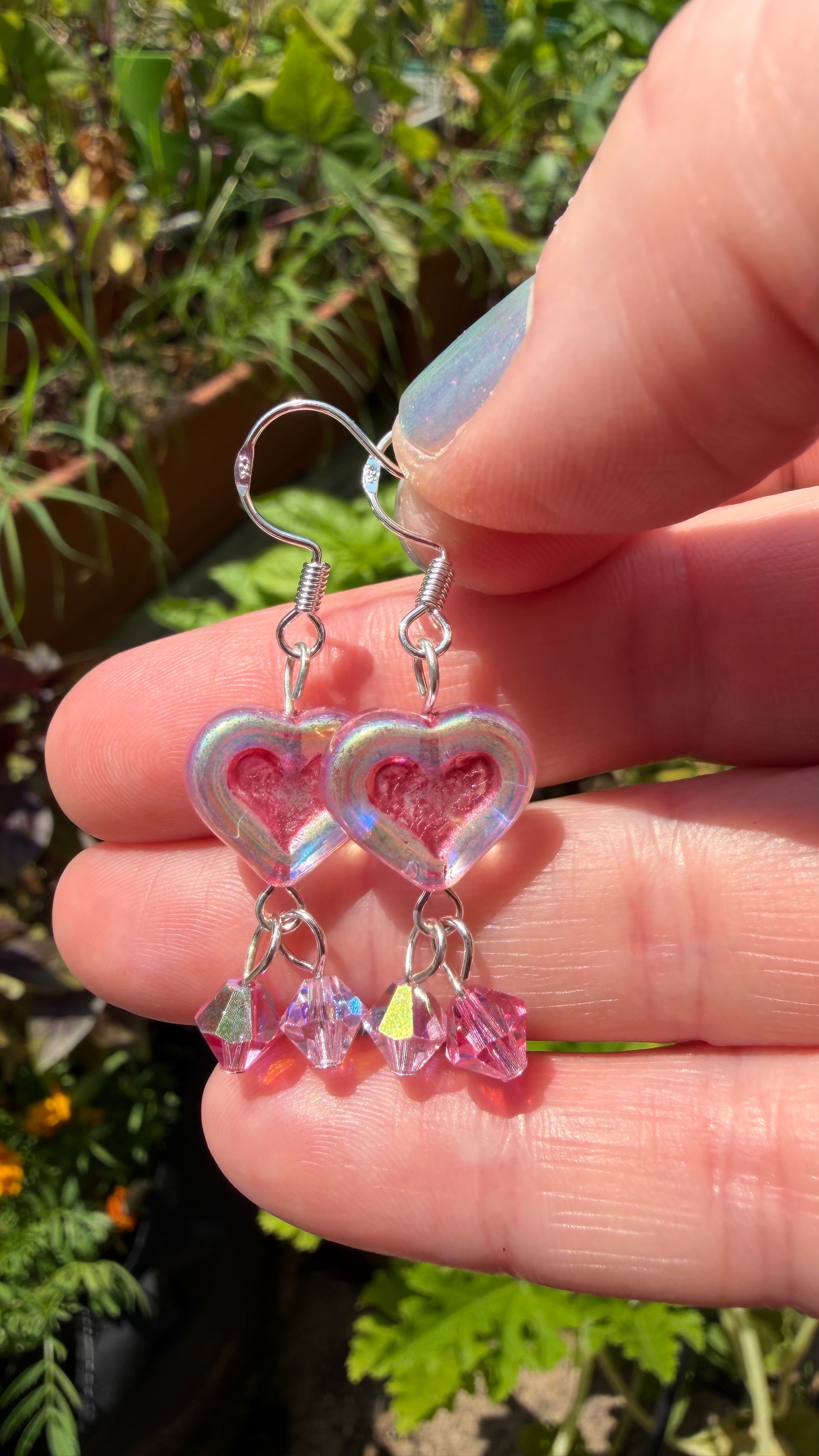 Chunky Pink Heart Dangle Earrings
