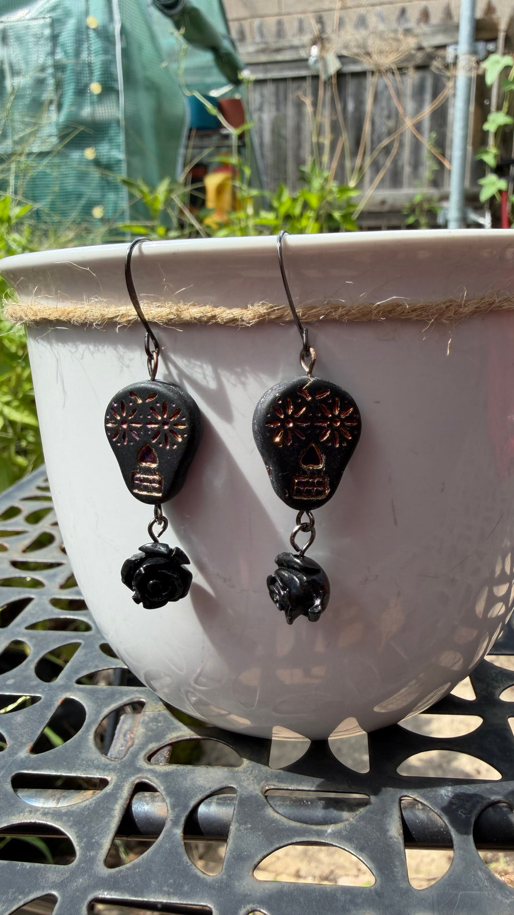 Matte Black and Rainbow Metallic Sugar Skull Earrings