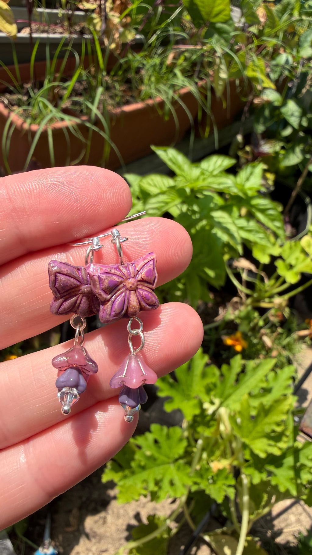 Purple Butterfly Earrings with Crystal Accent