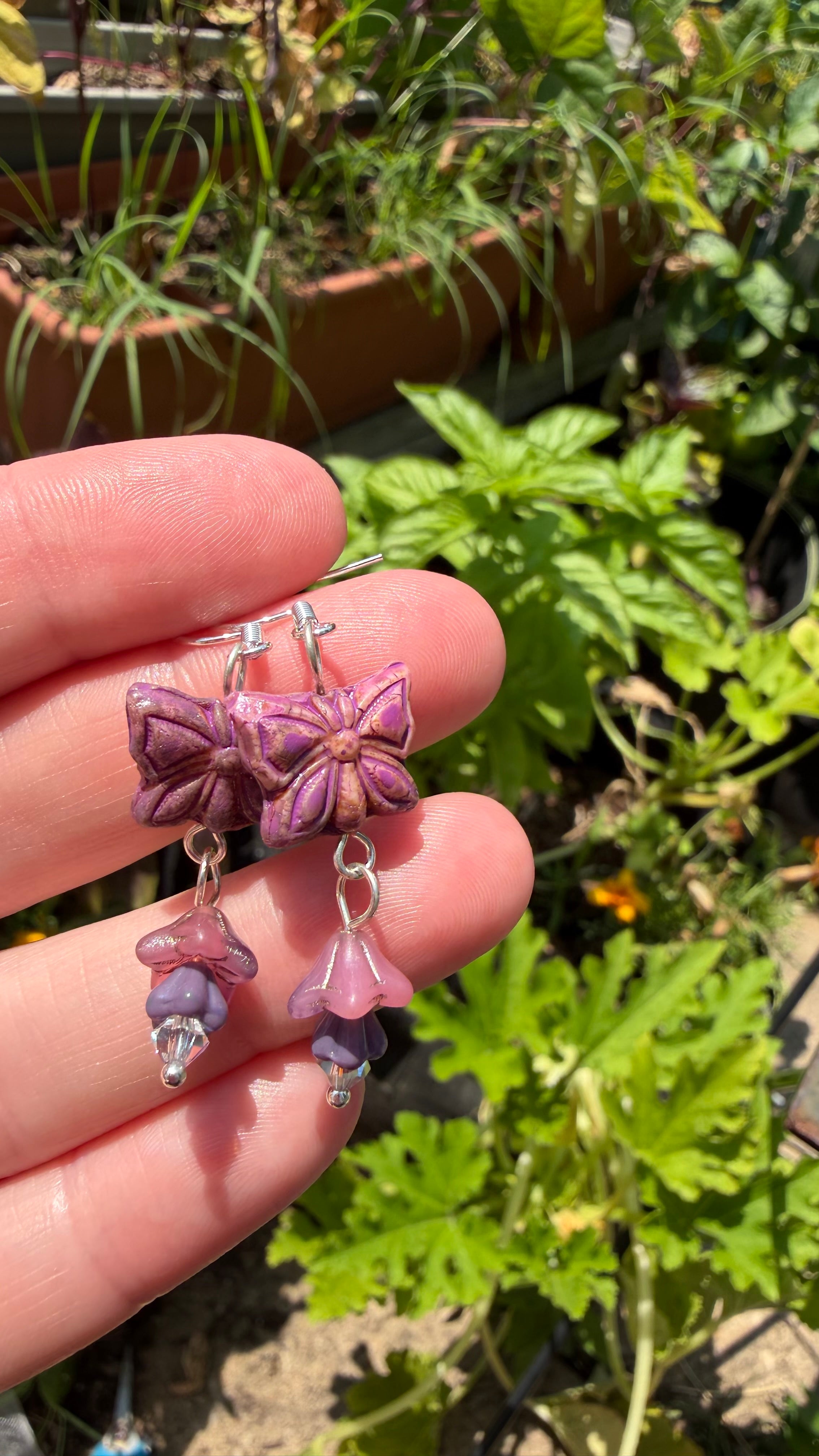 Purple Butterfly Earrings with Crystal Accent
