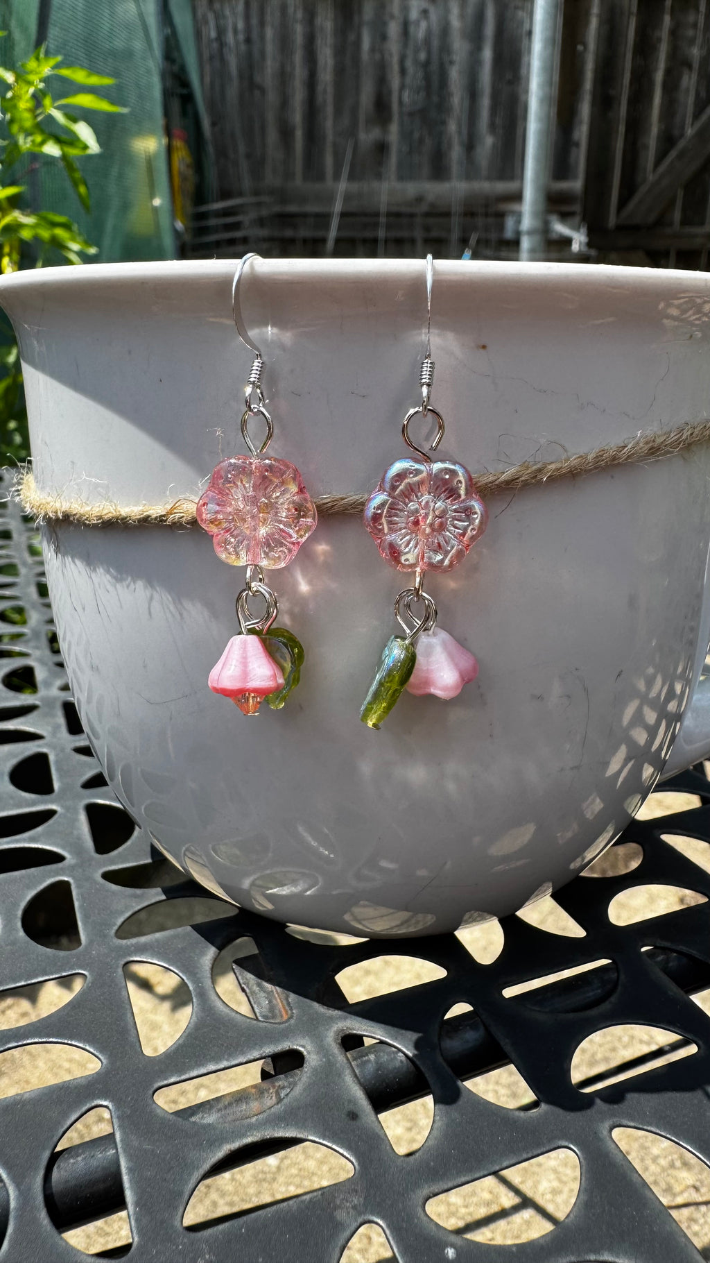 Blush Pink Flower Earrings – Czech Glass Bell Flower Dangle | Lightweight Hypoallergenic Floral Jewelry Gift for Her