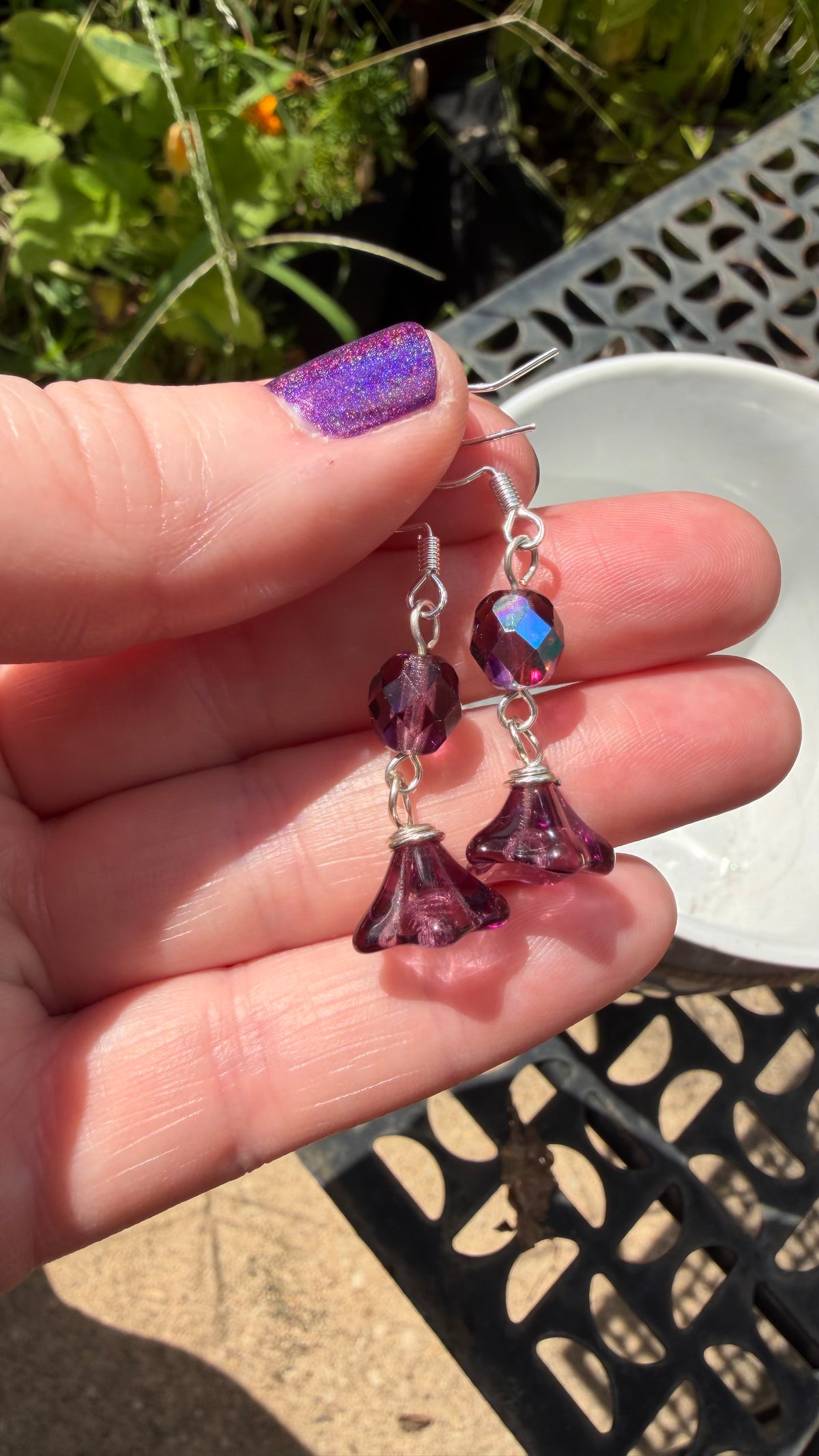 Purple Bellflower Drops | Light Amethyst Czech Glass Dangle Earrings