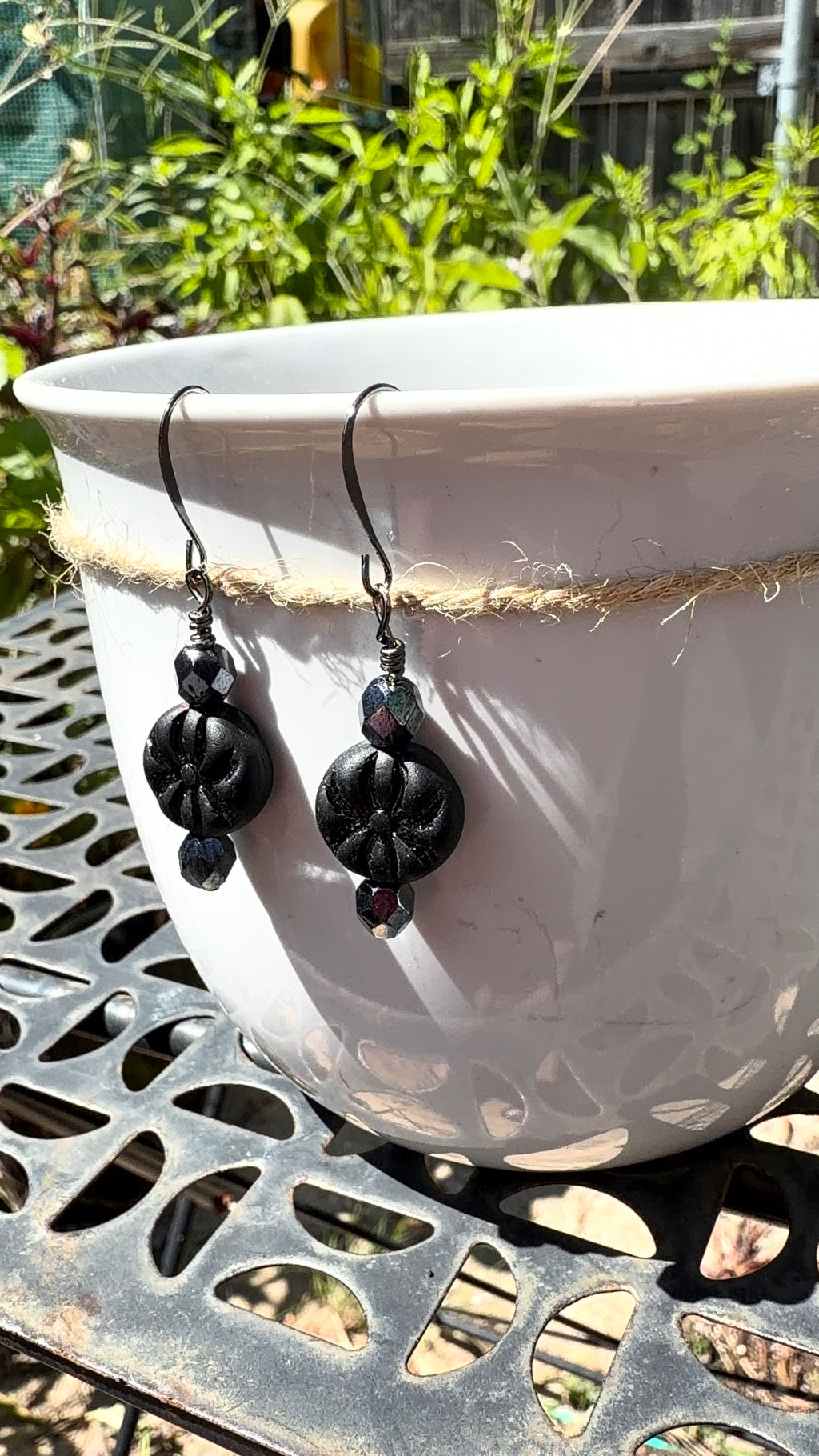 Matte Black Spider Earrings | Hematite Czech Glass Dangles