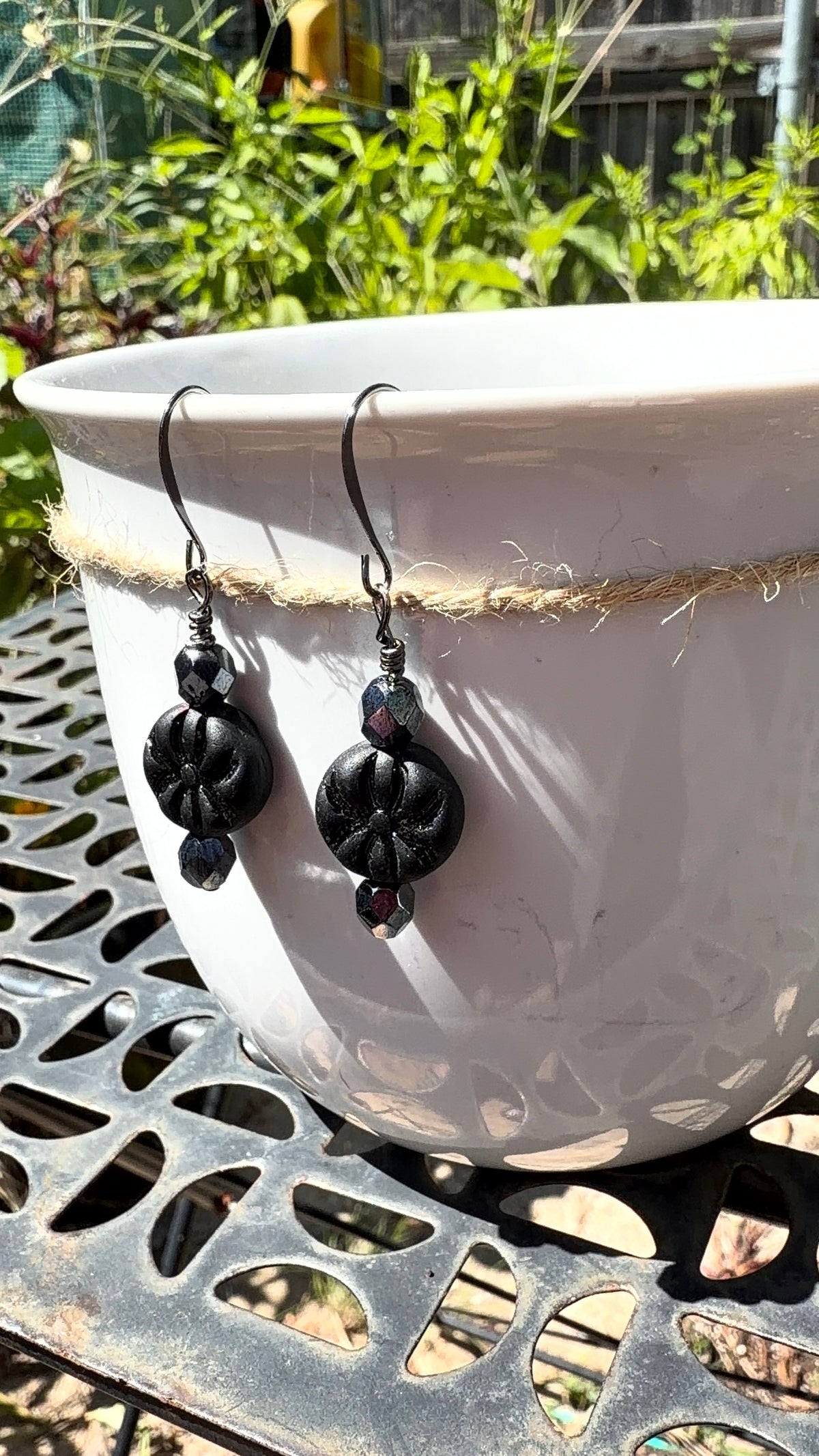Matte Black Spider Earrings | Hematite Czech Glass Dangles