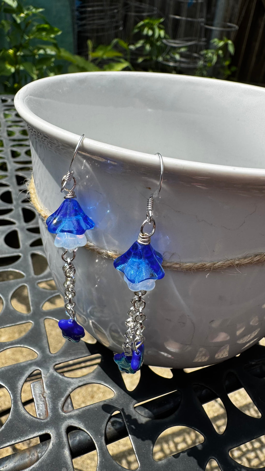 Czech Glass Cobalt Blue Bellflower Earrings – Handmade Floral Star Dangle Earrings | Celestial Nature-Inspired Gift for Her