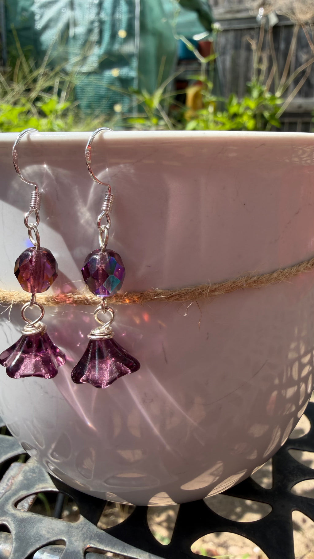 Purple Bellflower Drops | Light Amethyst Czech Glass Dangle Earrings