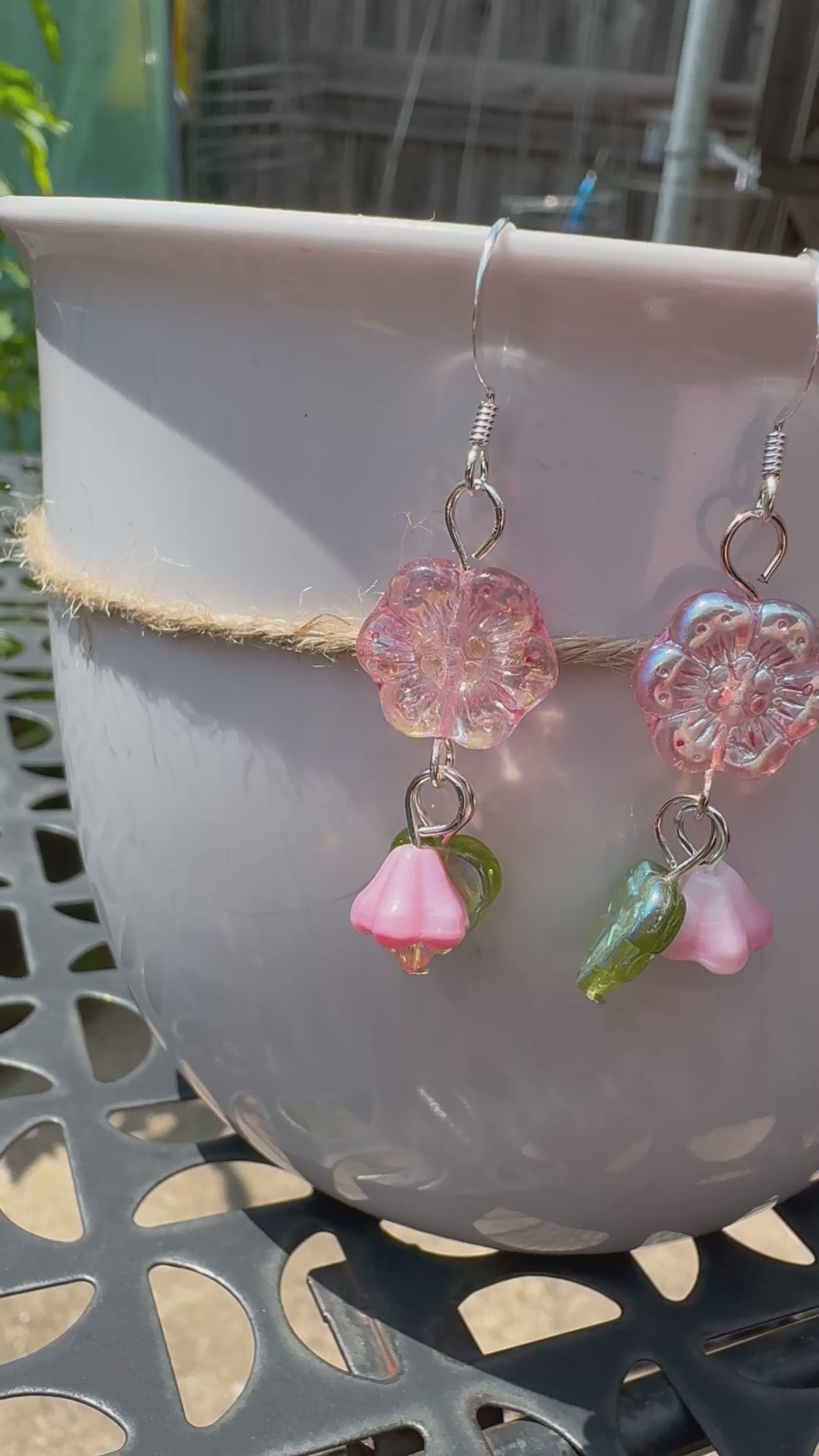 Blush Pink Flower Earrings – Czech Glass Bell Flower Dangle | Lightweight Hypoallergenic Floral Jewelry Gift for Her